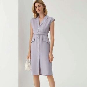 Premium Sleeveless Belted Button Up Fitted Dress - NWT